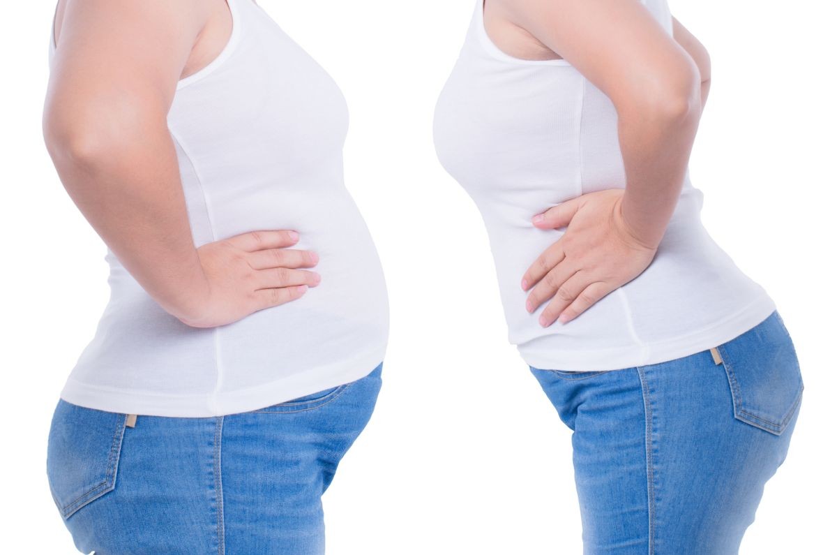 fat and slim woman before and after weight loss. isolated on white background.